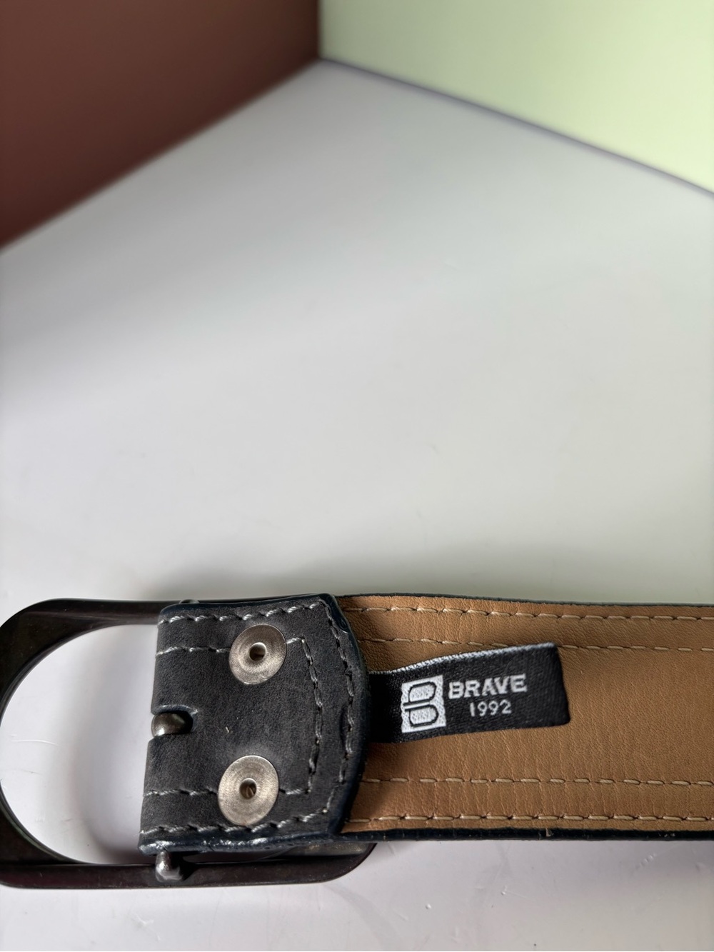 BRAVE 1992 Women’s Dark Grey Leather Belt with Matte Metal Buckle, 30” - Picture 2 of 4